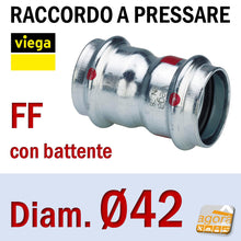 Carica l'immagine nel visualizzatore di Gallery, D42 Raccordo Idraulico a pressare pinzare VIEGA PRESTABO Press-Fitting Acciaio O-Ring Manicotto con Battente battuta FF Femmina Femmina Rosso Modello 1115