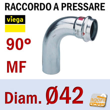 Carica l'immagine nel visualizzatore di Gallery, Raccordo Idraulico a pressare pinzare VIEGA PRESTABO Press-Fitting Acciaio O-Ring Curva 90 gradi MF maschio Femmina Rosso D42mm