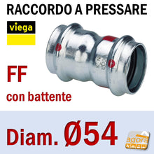 Carica l'immagine nel visualizzatore di Gallery, D54 Raccordo Idraulico a pressare pinzare VIEGA PRESTABO Press-Fitting Acciaio O-Ring Manicotto con Battente battuta FF Femmina Femmina Rosso Modello 1115