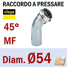 Carica l'immagine nel visualizzatore di Gallery, D54 Raccordo Idraulico a pressare pinzare VIEGA PRESTABO Press-Fitting Acciaio O-Ring Curva 45 gradi MF Maschio Femmina Rosso Mod 1126.1