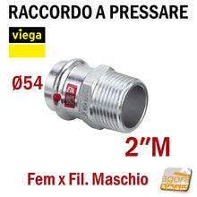 Carica l'immagine nel visualizzatore di Gallery, D54x2"M PRESTABO VIEGA RACCORDO A PRESSARE MANICOTTO FxFIL.M Maschio 1111 DIAMETRO Ø15-18-22-28-35-42-54 Press Fitting di altissima qualità per impianti industriali idraulici Filettato