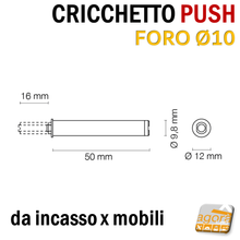 Carica l'immagine nel visualizzatore di Gallery, MISURE DETTAGLIO PISTONE PUSH CRICCHETTO X MOBILI