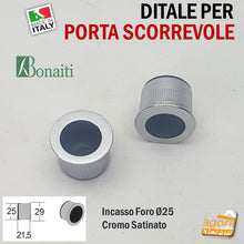Carica l'immagine nel visualizzatore di Gallery, Ditale di Trascinamento tondo da incassare per porta scorrevole scrigno metallo cromo satinato cromato foro 25mm diametro 29mm Bonaiti MTT
