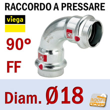 Carica l'immagine nel visualizzatore di Gallery, PRESTABO VIEGA PRESS FITTING 90 ° CURVE FF DIAMETER Ø18 a pressare Raccordo idraulico curva 90 gradi FF