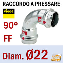 Carica l'immagine nel visualizzatore di Gallery, PRESTABO VIEGA PRESS FITTING 90 ° CURVE FF DIAMETER Ø22 a pressare Raccordo idraulico curva 90 gradi FF