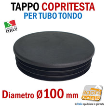 Carica l'immagine nel visualizzatore di Gallery, Diametro 100mm D10cm TAPPO TONDO COPRITESTA Nero TAPPI ALETTATI COPERTURA A VISTA INSERTO PER TUBO ROTONDO BELLO - tappi per rifinire la testa dei tubi cappucci copertura per tubolari tondi plastica nera