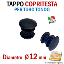 Carica l'immagine nel visualizzatore di Gallery, Diametro 12mm 1,2cm TAPPO TONDO COPRITESTA Nero TAPPI ALETTATI COPERTURA A VISTA INSERTO PER TUBO ROTONDO BELLO - tappi per rifinire la testa dei tubi cappucci copertura per tubolari tondi plastica nera