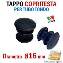 Carica l'immagine nel visualizzatore di Gallery, Diametro 16mm D1,6cm TAPPO TONDO COPRITESTA Nero TAPPI ALETTATI COPERTURA A VISTA INSERTO PER TUBO ROTONDO BELLO - tappi per rifinire la testa dei tubi cappucci copertura per tubolari tondi plastica nera