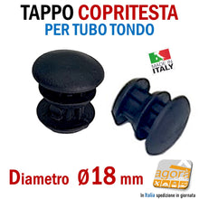 Carica l'immagine nel visualizzatore di Gallery, Diametro 18mm D1,8cm TAPPO TONDO COPRITESTA Nero TAPPI ALETTATI COPERTURA A VISTA INSERTO PER TUBO ROTONDO BELLO - tappi per rifinire la testa dei tubi cappucci copertura per tubolari tondi plastica nera