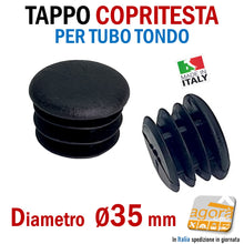 Carica l'immagine nel visualizzatore di Gallery, Diametro 35mm D3,5cm TAPPO TONDO COPRITESTA Nero TAPPI ALETTATI COPERTURA A VISTA INSERTO PER TUBO ROTONDO BELLO - tappi per rifinire la testa dei tubi cappucci copertura per tubolari tondi plastica nera