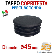 Carica l'immagine nel visualizzatore di Gallery, Diametro 45mm D4,5cm TAPPO TONDO COPRITESTA Nero TAPPI ALETTATI COPERTURA A VISTA INSERTO PER TUBO ROTONDO BELLO - tappi per rifinire la testa dei tubi cappucci copertura per tubolari tondi plastica nera