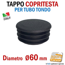Carica l'immagine nel visualizzatore di Gallery, Diametro 60mm D6cm TAPPO TONDO COPRITESTA Nero TAPPI ALETTATI COPERTURA A VISTA INSERTO PER TUBO ROTONDO BELLO - tappi per rifinire la testa dei tubi cappucci copertura per tubolari tondi plastica nera