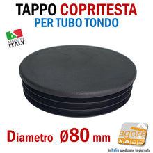 Carica l'immagine nel visualizzatore di Gallery, Diametro 80mm D8cm TAPPO TONDO COPRITESTA Nero TAPPI ALETTATI COPERTURA A VISTA INSERTO PER TUBO ROTONDO BELLO - tappi per rifinire la testa dei tubi cappucci copertura per tubolari tondi plastica nera