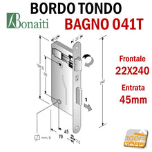 Carica l'immagine nel visualizzatore di Gallery, SERRATURA PORTA PATENT GRANDE BAGNO FRONTALE 22x240mm BONAITI 041T-45 OTTONE E45 I90 serrature originali tradizionali