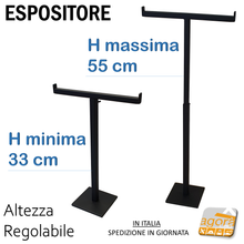 Load image into Gallery viewer, ESPOSITORE DA BANCO A T CON BASE REGOLABILE IN ALTEZZA Bianco-Nero variabile