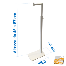 Load image into Gallery viewer, ESPOSITORE DA BANCO PER BORSE CON BASE REGOLABILE CM 10x16 H45 - 67 Bianco misure