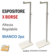Load image into Gallery viewer, ESPOSITORE DA BANCO PER BORSE CON BASE REGOLABILE CM 10x16 H45 - 67 Bianco 2 pezzi