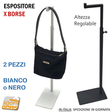 Load image into Gallery viewer, Piantana Gancio ESPOSITORE DA BANCO PER BORSE CON BASE REGOLABILE CM 10x16 H45 - 67 Bianco e nero 2pz