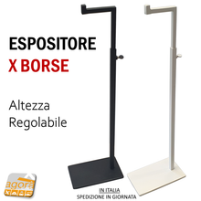 Load image into Gallery viewer, ESPOSITORE DA BANCO PER BORSE CON BASE REGOLABILE CM 10x16 H45 - 67 Bianco e nero 2pz