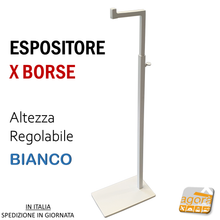 Load image into Gallery viewer, ESPOSITORE DA BANCO PER BORSE CON BASE REGOLABILE CM 10x16 H45 - 67 Bianco
