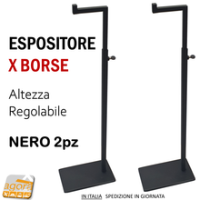 Load image into Gallery viewer, ESPOSITORE DA BANCO PER BORSE CON BASE REGOLABILE CM 10x16 H45 - 67 NERO 2pz