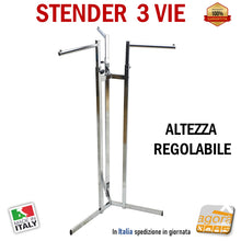 Carica l'immagine nel visualizzatore di Gallery, STENDER ESPOSITORE 3 BRACCI APPENDIABITI ARREDO NEGOZIO ABBIGLIAMENTO PORTABITI CROMATO espositori capi abbigliamento intimo accessori vestiti commercio