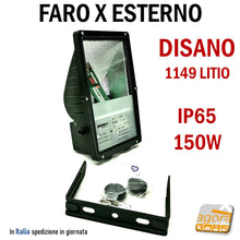 Carica l'immagine nel visualizzatore di Gallery, FARO X ESTERNO DISANO PUNTO 1149 LITIO IP65 150W NERO 230V CON STAFFA