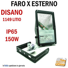 Carica l'immagine nel visualizzatore di Gallery, FARO X ESTERNO DISANO PUNTO 1149 LITIO IP65 150W NERO 230V CON STAFFA FARO POTENTE