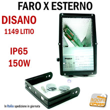 Carica l'immagine nel visualizzatore di Gallery, FARO X ESTERNO DISANO PUNTO 1149 LITIO IP65 150W NERO 230V CON STAFFA FARI X NEGOZI CAPANNONI