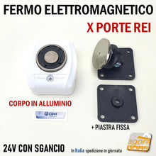 Load image into Gallery viewer, FERMO ELETTROMAGNETICO PER PORTE TAGLIAFUOCO REI CON PULSANTE DI SGANCIO CDVI VIR-A STAFFA REGOLABILE STAFFA FISSA DA PARETE PER MURO