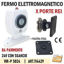 Load image into Gallery viewer, FERMO ELETTROMAGNETICO PER PORTE TAGLIAFUOCO REI DA PAVIMENTO CDVI VIR-P FERMI ELETTRICI SGANCIO DI SICUREZZA PORTE