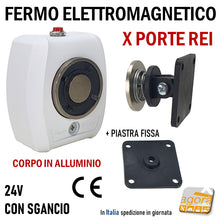 Load image into Gallery viewer, FERMO ELETTROMAGNETICO PER PORTE TAGLIAFUOCO REI CON PULSANTE DI SGANCIO CDVI VIR-A EAN:3662211005556 MARCHIATO CE IN ALLUMINIO DESIGN MODERNO ROBUSTO E AFFIDABILE