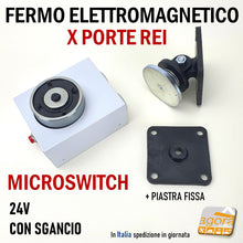 Load image into Gallery viewer, FERMO ELETTROMAGNETICO PER PORTE TAGLIAFUOCO REI CON PULSANTE DI SGANCIO E MICROSWITCH CDVI VIR-C con controllo stato apertura porta in acciaio robusto professionale
