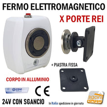 Load image into Gallery viewer, FERMO ELETTROMAGNETICO PER PORTE TAGLIAFUOCO REI CON PULSANTE DI SGANCIO CDVI VIR-A 24VDC REGOLABILE A MOLLA