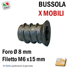 Carica l'immagine nel visualizzatore di Gallery, bussola BUSSOLE IN ZAMA CON ESAGONO INCASSATO PER MOBILI PANNELLI M6x15MM foro 8mm