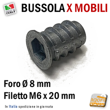 Carica l'immagine nel visualizzatore di Gallery, bussola BUSSOLE IN ZAMA CON ESAGONO INCASSATO PER MOBILI PANNELLI M6x20MM foro 8mm