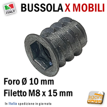 Carica l'immagine nel visualizzatore di Gallery, bussola BUSSOLE IN ZAMA CON ESAGONO INCASSATO PER MOBILI PANNELLI M8x15MM foro 10mm