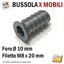 Carica l'immagine nel visualizzatore di Gallery, bussola BUSSOLE IN ZAMA CON ESAGONO INCASSATO PER MOBILI PANNELLI M8x20MM foro 10mm