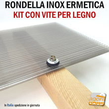 Carica l'immagine nel visualizzatore di Gallery, RONDELLE ERMETICHE CON GUARNIZIONE GOMMA E VITE LEGNO PER FISSAGGIO PANNELLI LASTRE IN POLICARBONATO COPERTURA TETTI