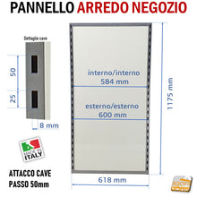 Carica l'immagine nel visualizzatore di Gallery, PANNELLO ATTREZZATO PORTA GANCI PORTA BARRE ATTREZZATURA NEGOZI