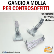 Carica l'immagine nel visualizzatore di Gallery, GANCIO CON MOLLA PER PROFILO SOFFITTO CARTONGESSO 50x15 50x27 CONTROSOFFITTO SOSPENSIONE PENDINO molle per pendini per soffitto