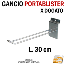 Carica l'immagine nel visualizzatore di Gallery, 5pz GANCI GANCIO PORTABLISTER 30 CM CROMATI X PANNELLO DOGATO ATTREZZATURA NEGOZI BROCHE ARREDO