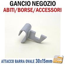 Carica l'immagine nel visualizzatore di Gallery, GANCIO APPENDIBORSE PORTA ABITI X ACCESSORI ATTACCO BARRA OVALE 30x15 ARGENTO