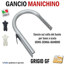 Carica l'immagine nel visualizzatore di Gallery, GANCIO BUSTO PER BASE MANICHINO A SCALA ATTACCO COLLO DONNA - UOMO - BAMBINO staffa per manichini negozio