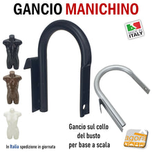 Carica l'immagine nel visualizzatore di Gallery, GANCIO BUSTO PER BASE MANICHINO A SCALA ATTACCO COLLO DONNA - UOMO - BAMBINO nero grigio