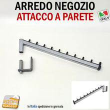 Carica l'immagine nel visualizzatore di Gallery, GANCIO INCLINATO BROCHE ATTREZZATURA NEGOZIO 35 CM CROMATO ATTACCO A PARETE MURO