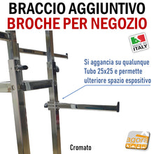 Carica l'immagine nel visualizzatore di Gallery, GANCIO SUPPLEMENTARE ESPOSITIVO X STENDER ARREDO NEGOZIO BROCHE GANCI X TUBO 25X25MM BRACCIO AGGIUNTIVO