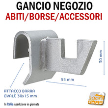 Carica l'immagine nel visualizzatore di Gallery, GANCIO APPENDIBORSE PORTA ABITI X ACCESSORI ATTACCO BARRA OVALE 30x15 ACCIAIO ATTREZZATURA NEGOZI ABBIGLIAMENTO INTIMO