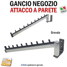 Carica l'immagine nel visualizzatore di Gallery, GANCIO INCLINATO BROCHE ATTREZZATURA NEGOZIO 35 CM CROMATO ATTACCO A PARETE MURO