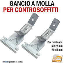 Carica l'immagine nel visualizzatore di Gallery, GANCIO CON MOLLA PER PROFILO SOFFITTO CARTONGESSO 50x15 50x27 CONTROSOFFITTO SOSPENSIONE PENDINO